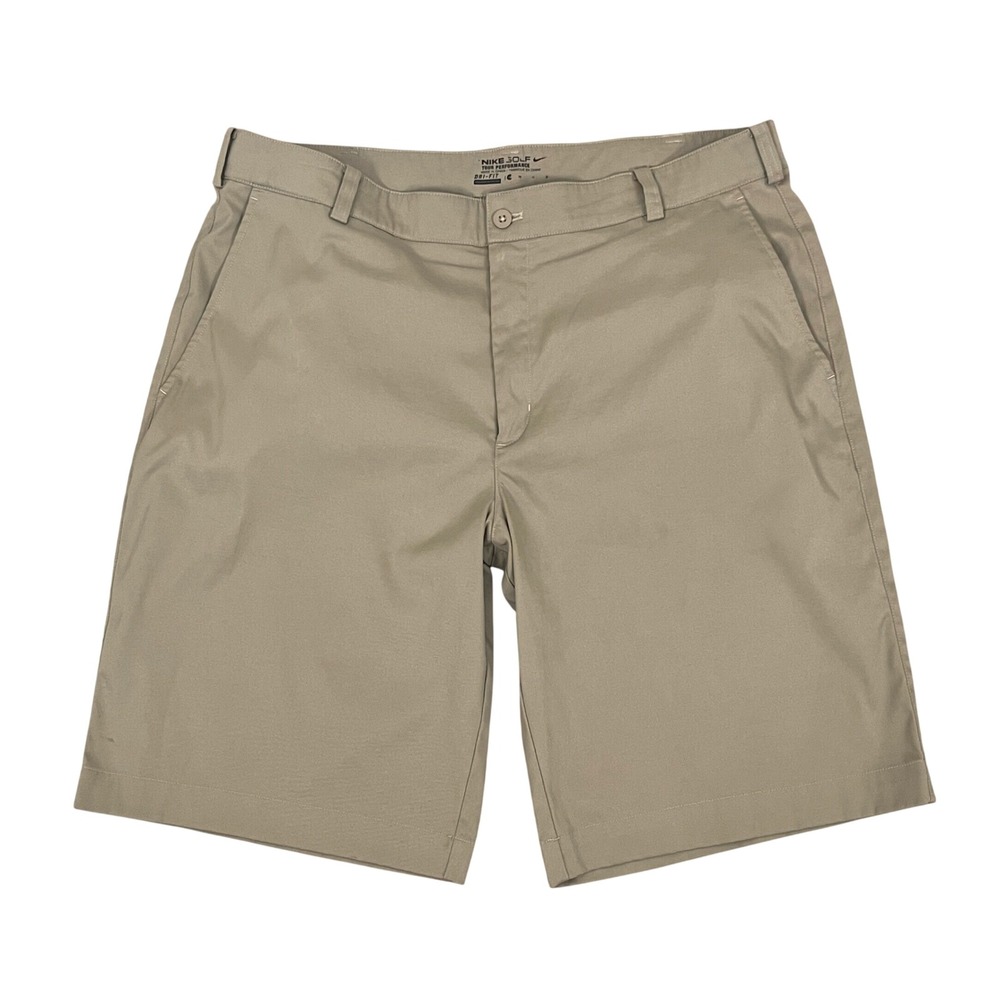 Nike Golf Tour Performance Shorts 36 Khaki Dri-FIT Flat Front Stretch Athletic